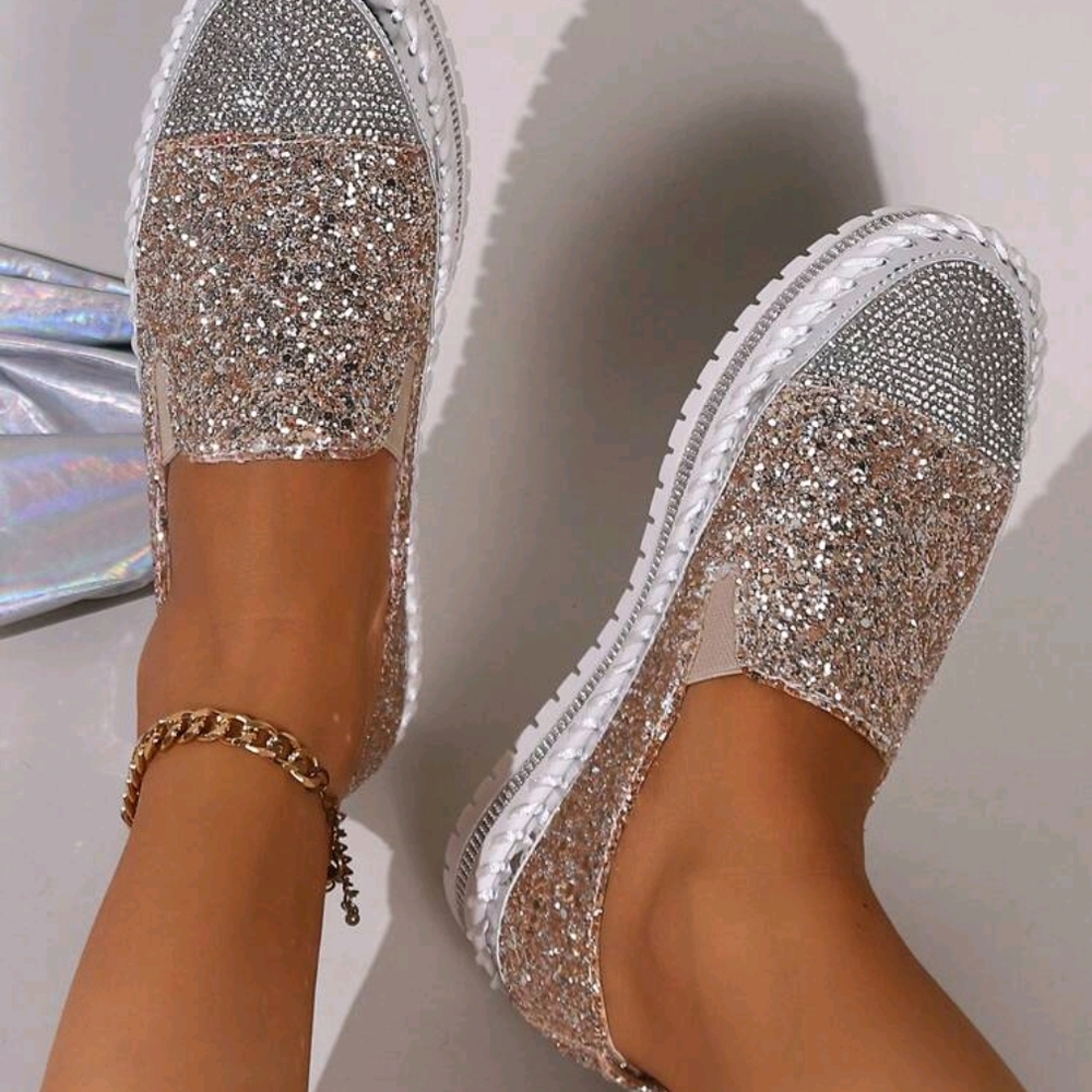 SHEIN Silver Glitter Sneakers with White Sole
